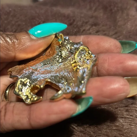 Multicolor Crystal & Enamel Tiger Head Brooch & Pendant - Picture 3 of 5